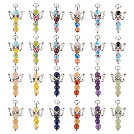 Наборы для изготовления ювелирных изделий, подвески для кроссовок в виде ангела, в том числе 15 подвески из натуральных и синтетических драгоценных камней и 15 подвески ручной работы из стекла миллефиори, с античными крыльями из сплава серебристого цвета