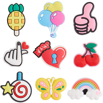 27шт 9 стиль ПВХ пластиковые пряжки для шнурков, обувные украшения очарование, мультфильм застежка для обуви, рука сердце/вишня/радуга
