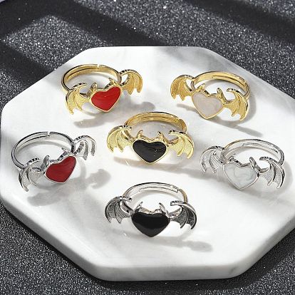 Эмалевые кольца для пальцев в форме сердца с крыльями, украшения из латуни для женщин, долговечный, стойки покрытие, без свинца и без кадмия