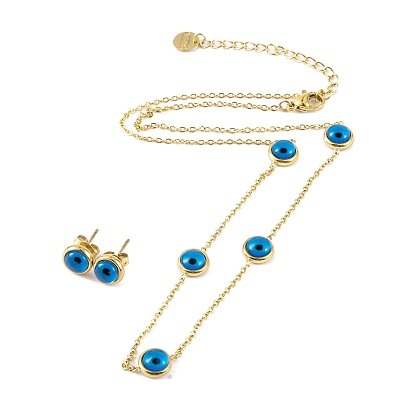 Conjuntos de aretes y collares de resina contra el mal de ojo, 304 conjuntos de joyas de acero inoxidable para mujer