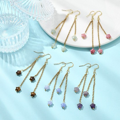 Star Natural & Synthetic Mixed Stones Earrings for Women, 304 Stainless Steel Tassel Earrings