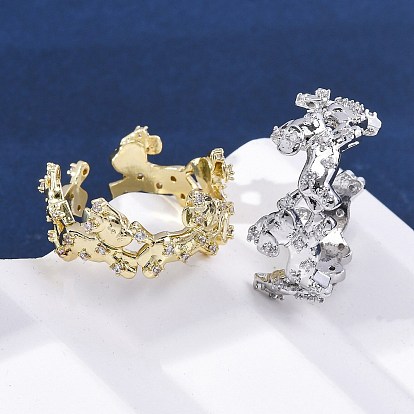 Латунные кольца-манжеты с микропаве и прозрачным цирконием для женщин, собака, без кадмия и без свинца, долговечный, стойки покрытие