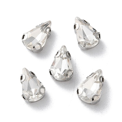 Шить на горный хрусталь, многожильных ссылки, стекло горный хрусталь, с настройками латуни, аксессуары для одежды, граненые, капля, платина