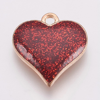 Zinc Alloy Enamel Pendants, with Glitter Sequin, Heart