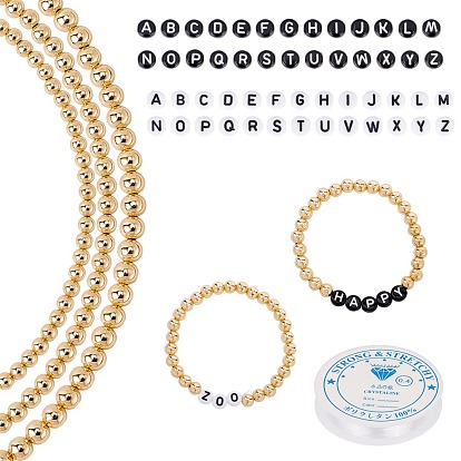 DIY Children's Day Synthetic Bracelets Making Kits, Including Round Brass Beads and Letter Acrylic Beads, Elastic Crystal Thread