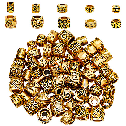 100 pcs 10 styles perles en alliage de zinc de style tibétain, colonne