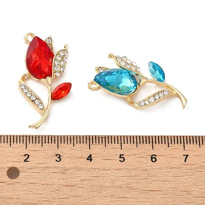 Rack Plating Alloy Pendants, with Rhinestone and Glass, Flower Charm, Golden