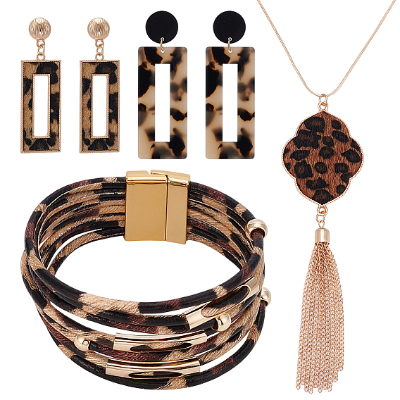 Комплекты из ожерелий, серег и браслетов из сплава с леопардовым принтом
