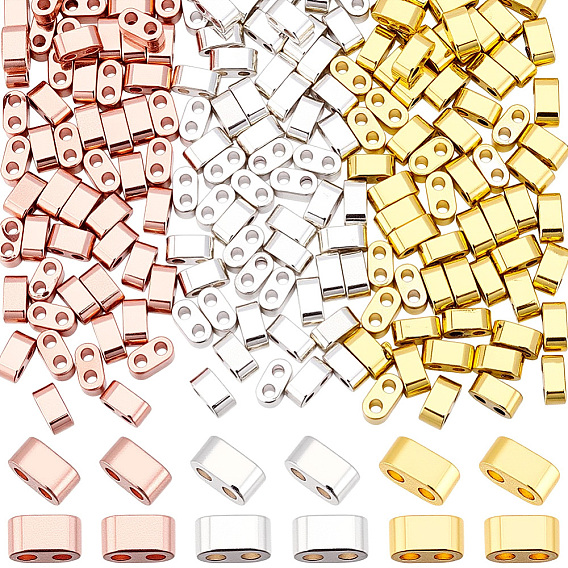 270шт 3 цвета гальванизированные синтетические немагнитные гематитовые бусины, класс АА, 2-луночное, прямоугольные, долговечный