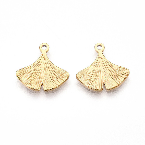 304 Stainless Steel Pendants, Ion Plating(IP), Ginkgo Leaf Charms