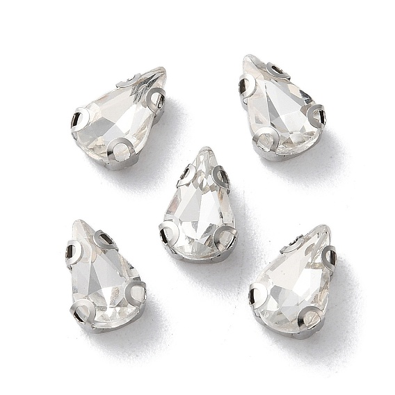 Шить на горный хрусталь, многожильных ссылки, стекло горный хрусталь, с настройками латуни, аксессуары для одежды, граненые, капля, платина