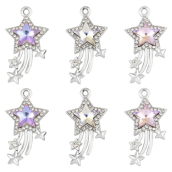 12 шт 3 цвета стеклянные подвески, Сплав с поиска, платина, звезда