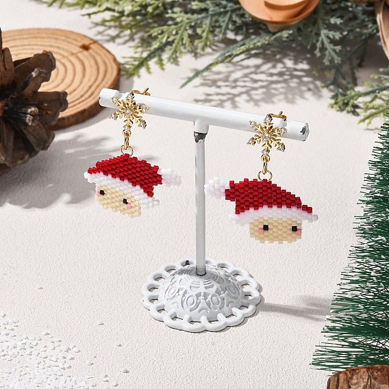 Серьги-гвоздики из латуни с изображением Санта-Клауса, со стеклянными бисеринами