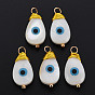 Freshwater Shell Pendants, with Golden Brass Findings, Teardrop with Evil Eye