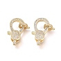 Brass Micro Pave Clear Cubic Zirconia Lobster Claw Clasp, with Bail Beads/Tube Bails, Long-Lasting Plated
