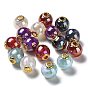 Rainbow Iridescent Plating Acrylic European Beads, Glitter Large Hole Beads, with Golden Tone Alloy Findings, Round with Word Lucky