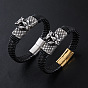 Браслеты из плетеного шнура из искусственной кожи в стиле панк, 304 браслеты с леопардовым принтом из нержавеющей стали для мужчин, с магнитной застежкой