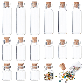 PandaHall Elite 30Pcs 5 Style Glass Jar Bead Containers, with Cork Stopper, Wishing Bottle