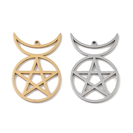 304 Stainless Steel Pendants, Laser Cut, Star with Moon Charm