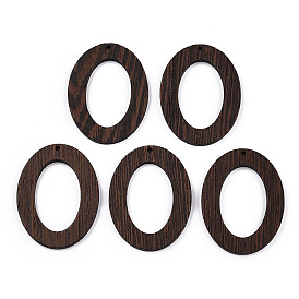Natural Wenge Wood Pendants, Undyed, Oval Ring Charms