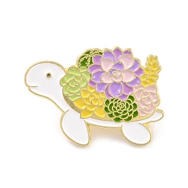 Tortoise with Flower Enamel Pin, Animal Alloy Enamel Brooch for Backpack Clothes, Golden