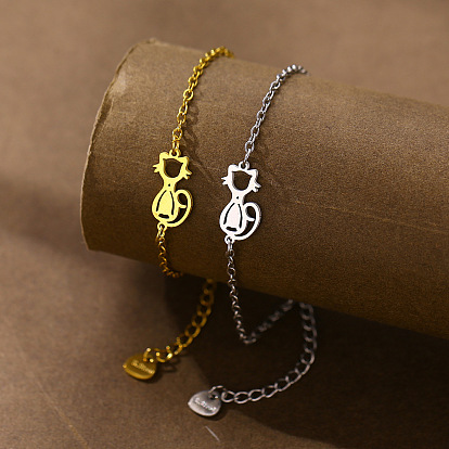 304 Браслеты из нержавеющей стали в форме кошки, браслеты-цепочки для женщин