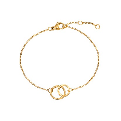 Minimalist Stainless Steel Gold-Plated Interlocking Circle Bracelet with Hollowed-out Hammered Texture for Women's Fashion