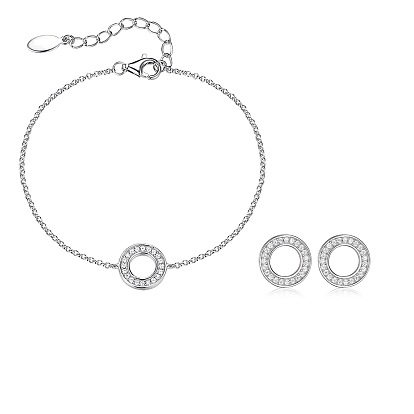 925 Sterling Silver Micro Pave Cubic Zirconia Ring Stud Earrings & Link Bracelets Sets