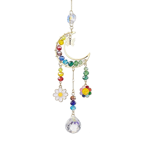 Стеклянные бусины, обернутые проволокой, латунные подвесные украшения в виде луны, Цветочная кисточка из сплава эмали для садовых наружных украшений