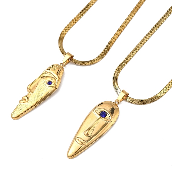 304 Подвеска в виде человеческого лица из нержавеющей стали, украшенная стразами, синего цвета, для женщин.