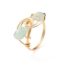 Natural Mixed Stone Chips with Brass Beaded Finger Ring, Light Gold Plated Copper Wire Wrap Jewelry for Women
