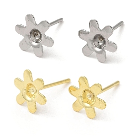 Flower 201 Stainless Steel Stud Earring Findings, Earring Settings with 304 Stainless Steel Pins