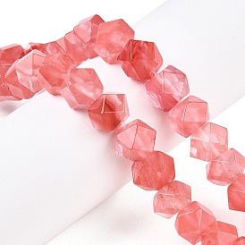 Cherry Quartz Glass Beads Strands, Faceted Cube