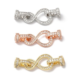 Rack Plating Brass Micro Pave Clear Cubic Zirconia Fold Over Clasps, Cadmium Free & Lead Free, Long-Lasting Plated, Infinity