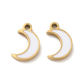 Ion Plating(IP) 316L Surgical Stainless Steel Charms, with Enamel, Real 18K Gold Plated, Moon Charm