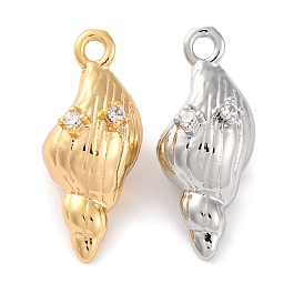 Brass Pendants With Clear Cubic Zirconia, Conch Charms