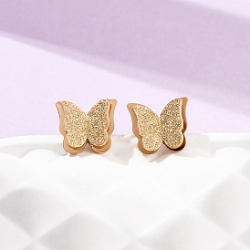 304 серьги-гвоздики из нержавеющей стали для женщин, бабочка, ионное покрытие (ip)