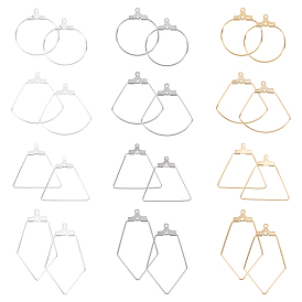 24Pcs 12 Style Sector & Ring & Trapezoid & Rhombus 304 Stainless Steel Pendants, Hoop Earring Findings