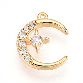 Латунные микропаве прозрачные подвески с фианитом, Луна прелести, без кадмия, без никеля и без свинца