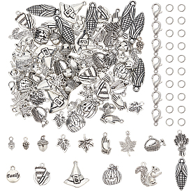 Kit de bricolaje para hacer joyas con temática del Día de Acción de Gracias, incluyendo colgantes de aleación de estilo tibetano, anillos de salto de hierro y cierres de pinza de langosta de aleación de zinc