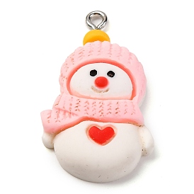 Cartoon Snowman Opaque Resin Pendants, with Platinum Iron Loop