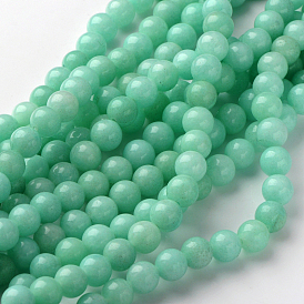 Brins de perles de jade naturels et teints, amazonite d'imitation, ronde