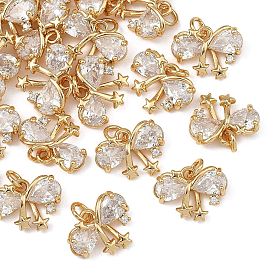 SHEGRACE Brass Pave Clear Cubic Zirconia Charms, Bowknot Charms, Cadmium Free & Nickel Free & Lead Free, Long-Lasting Plated