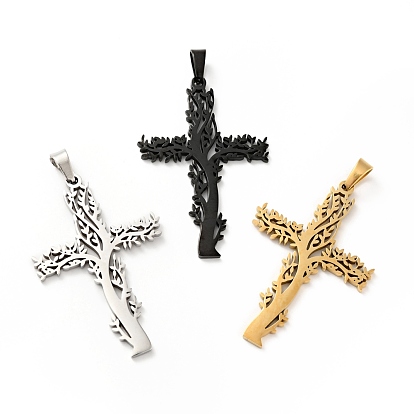 201 Stainless Steel Pendants, Cross with Tree