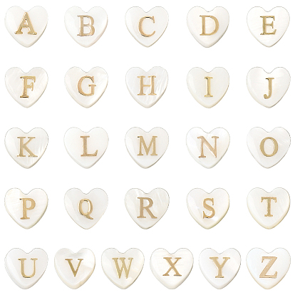 2 нити натуральные белые ракушечные бусины нити, с эмалью, сердечко с буквой а~г