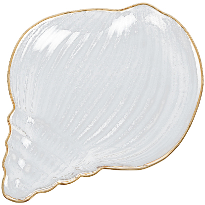 1Pc Ocean Series Transparent Gold Rim Glass Jewelry Plates, Multi-Use Dinnerware
