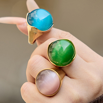 304 Кольца из нержавеющей стали с эффектом «кошачьих глаз» для женщин, золотые