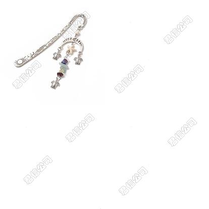 10 Marque-pages pendentifs phases de lune et tortue de mer, signets de puces de pierres précieuses, crochet en alliage signet