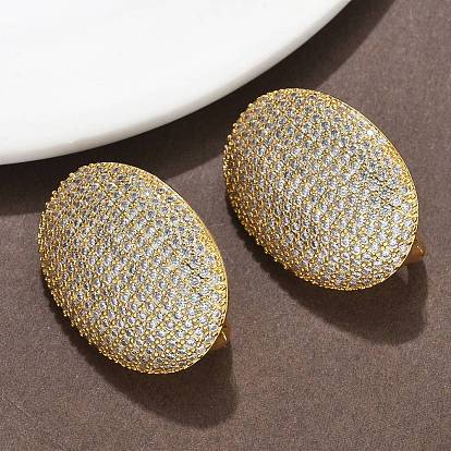 Латунные серьги-кольца из прозрачного кубического циркония, овальные