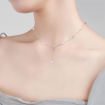 Pearl Necklace for Women 925 Sterling Silver Freshwater Pearl Choker Necklace Y Shape Adjustable Length Necklace Jewelry Gifts for Women